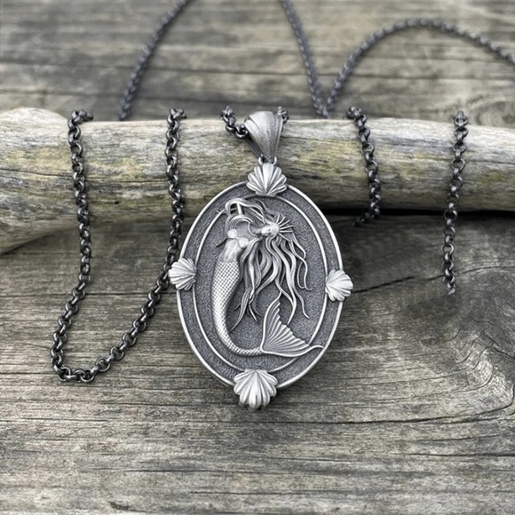 Mermaid Goddess Cameo~ Siren Sovereign Wispy Hair Abstract Art Backbend Necklace - Picture 10 of 15